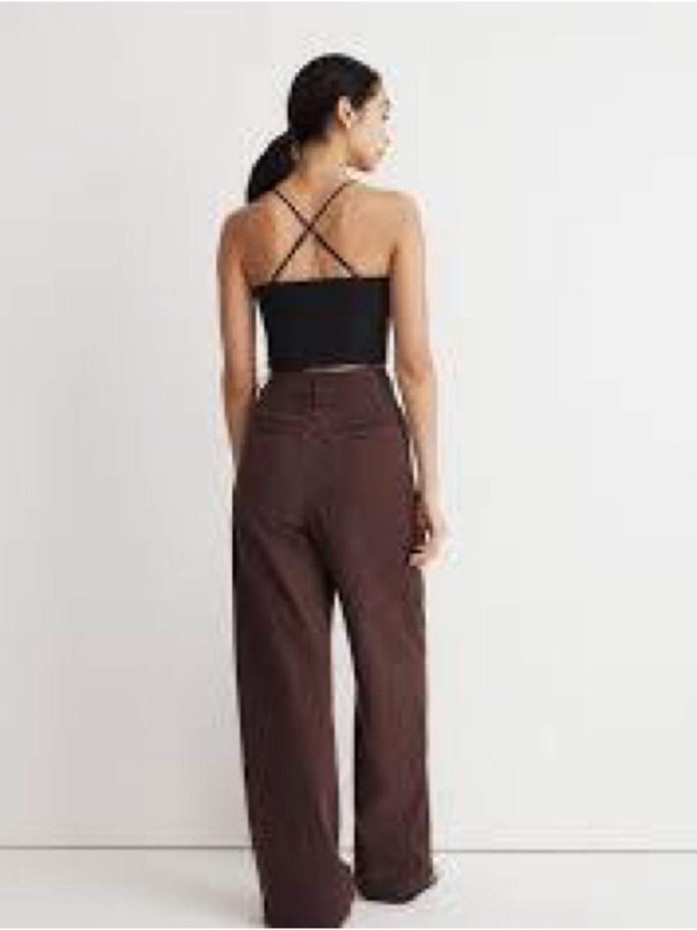 Petite Harlow Wide-Leg Brown Women's Pants - Picture 3 of 7